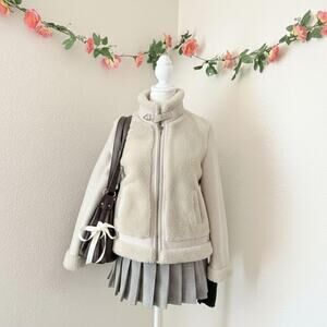 Vintage Brown Fur Aviator Jacket High Neck Indie Sleaze 2013 Tumblr Grunge